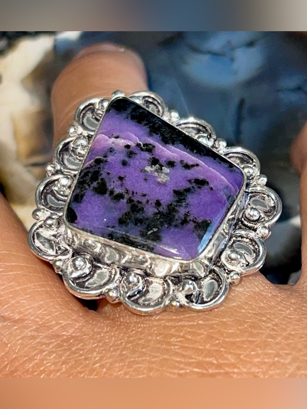 Purple Charoite Crystal Ring Size 7 1/2